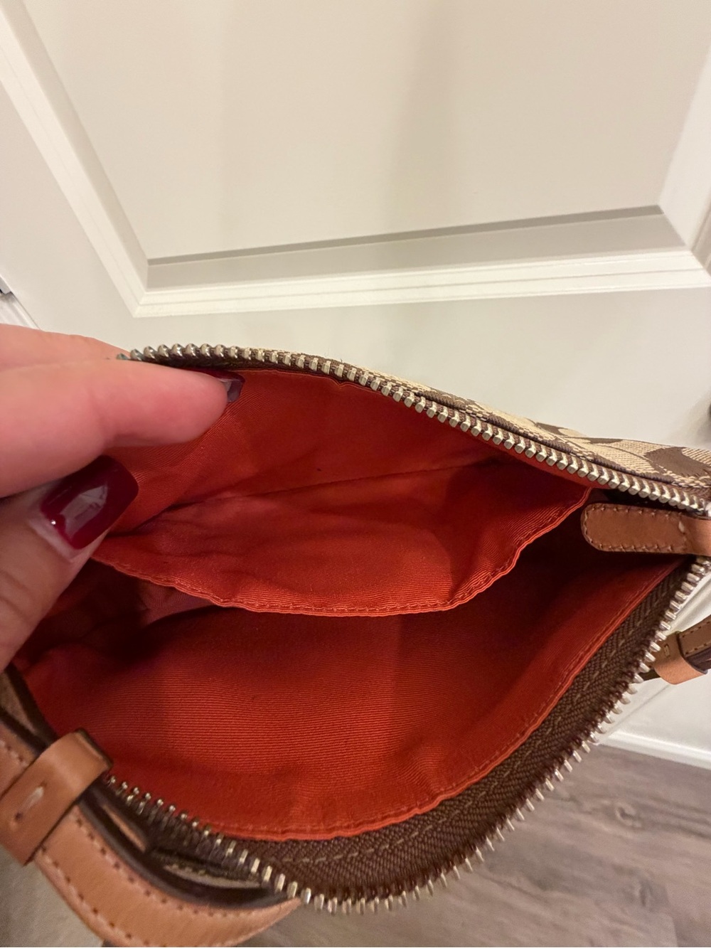 Coach Brown Signature Canvas Shoulder Bag with Tan Leather Trim - Picture 8 of 10